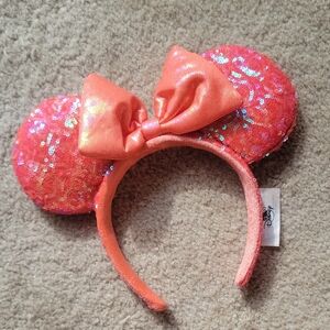 Sparkling Coral Sequin Mouse Ears Headband